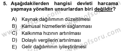 Kamu Maliyesi Dersi 2018 - 2019 Yılı (Final) Dönem Sonu Sınav Soruları 5. Soru
