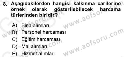 Kamu Maliyesi Dersi 2018 - 2019 Yılı (Final) Dönem Sonu Sınav Soruları 8. Soru