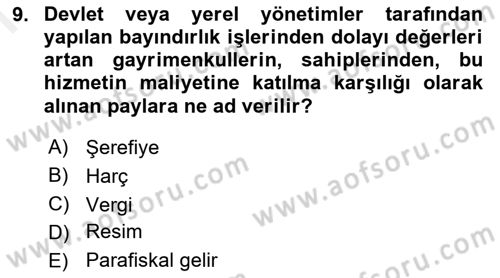 Kamu Maliyesi Dersi 2018 - 2019 Yılı (Final) Dönem Sonu Sınav Soruları 9. Soru