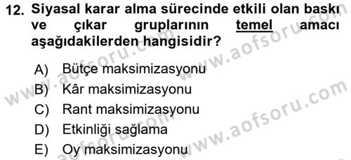 Kamu Maliyesi Dersi 2018 - 2019 Yılı Yaz Okulu Sınav Soruları 12. Soru