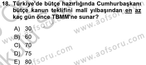 Kamu Maliyesi Dersi 2018 - 2019 Yılı Yaz Okulu Sınav Soruları 18. Soru