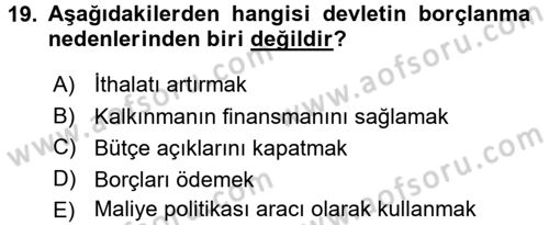 Kamu Maliyesi Dersi 2018 - 2019 Yılı Yaz Okulu Sınav Soruları 19. Soru