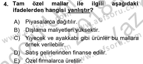 Kamu Maliyesi Dersi 2018 - 2019 Yılı Yaz Okulu Sınav Soruları 4. Soru