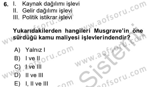 Kamu Maliyesi Dersi 2018 - 2019 Yılı Yaz Okulu Sınav Soruları 6. Soru