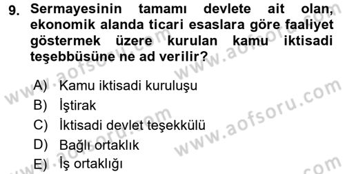 Kamu Maliyesi Dersi 2018 - 2019 Yılı Yaz Okulu Sınav Soruları 9. Soru