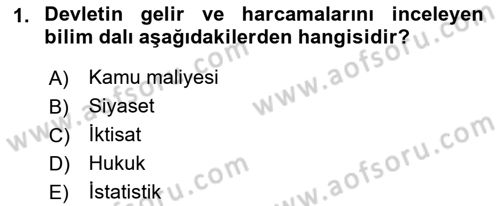 Kamu Maliyesi Dersi 2019 - 2020 Yılı (Vize) Ara Sınav Soruları 1. Soru