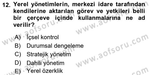 Kamu Maliyesi Dersi 2019 - 2020 Yılı (Vize) Ara Sınav Soruları 12. Soru