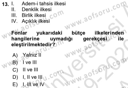 Kamu Maliyesi Dersi Ara Sınavı Deneme Sınav Soruları 13. Soru