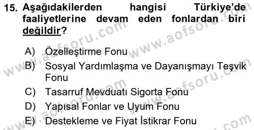 Kamu Maliyesi Dersi 2019 - 2020 Yılı (Vize) Ara Sınav Soruları 15. Soru