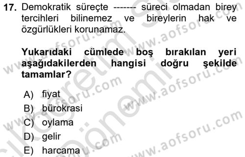 Kamu Maliyesi Dersi Ara Sınavı Deneme Sınav Soruları 17. Soru