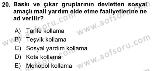 Kamu Maliyesi Dersi Ara Sınavı Deneme Sınav Soruları 20. Soru