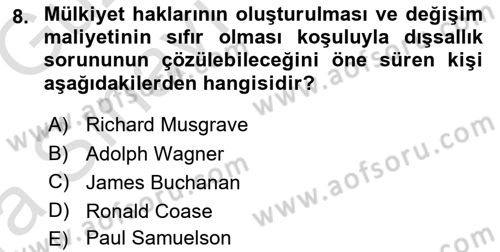 Kamu Maliyesi Dersi Ara Sınavı Deneme Sınav Soruları 8. Soru