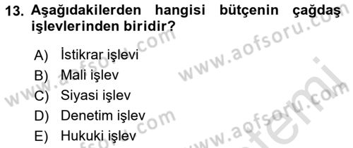 Kamu Maliyesi Dersi 2019 - 2020 Yılı (Final) Dönem Sonu Sınav Soruları 13. Soru