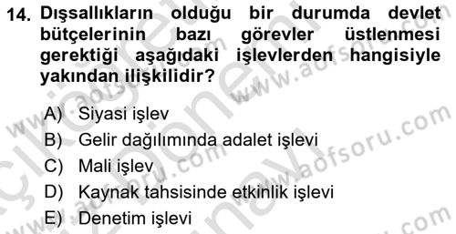 Kamu Maliyesi Dersi 2019 - 2020 Yılı (Final) Dönem Sonu Sınav Soruları 14. Soru