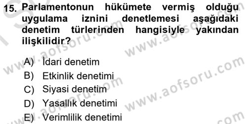 Kamu Maliyesi Dersi 2019 - 2020 Yılı (Final) Dönem Sonu Sınav Soruları 15. Soru