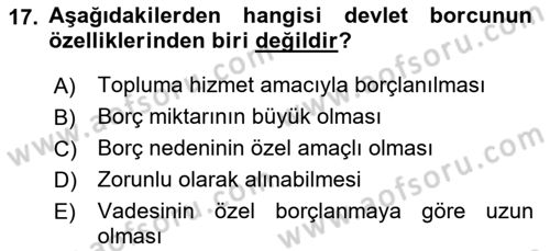 Kamu Maliyesi Dersi 2019 - 2020 Yılı (Final) Dönem Sonu Sınav Soruları 17. Soru