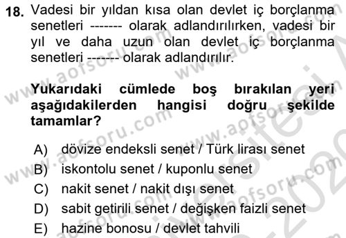 Kamu Maliyesi Dersi 2019 - 2020 Yılı (Final) Dönem Sonu Sınav Soruları 18. Soru