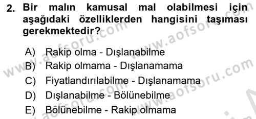 Kamu Maliyesi Dersi 2019 - 2020 Yılı (Final) Dönem Sonu Sınavı 2. Soru