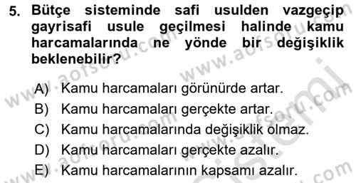 Kamu Maliyesi Dersi 2019 - 2020 Yılı (Final) Dönem Sonu Sınav Soruları 5. Soru