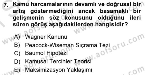 Kamu Maliyesi Dersi 2019 - 2020 Yılı (Final) Dönem Sonu Sınav Soruları 7. Soru