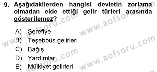 Kamu Maliyesi Dersi 2019 - 2020 Yılı (Final) Dönem Sonu Sınav Soruları 9. Soru