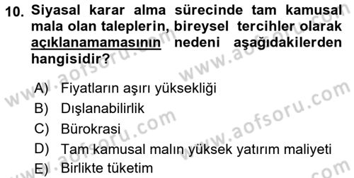Kamu Maliyesi Dersi 2020 - 2021 Yılı Yaz Okulu Sınav Soruları 10. Soru