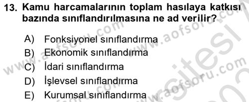 Kamu Maliyesi Dersi 2020 - 2021 Yılı Yaz Okulu Sınav Soruları 13. Soru