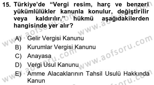 Kamu Maliyesi Dersi 2020 - 2021 Yılı Yaz Okulu Sınav Soruları 15. Soru