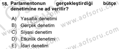 Kamu Maliyesi Dersi 2020 - 2021 Yılı Yaz Okulu Sınav Soruları 18. Soru