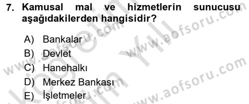 Kamu Maliyesi Dersi 2020 - 2021 Yılı Yaz Okulu Sınav Soruları 7. Soru