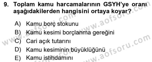 Kamu Maliyesi Dersi 2020 - 2021 Yılı Yaz Okulu Sınav Soruları 9. Soru