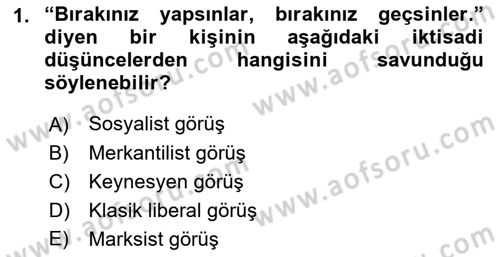 Kamu Maliyesi Dersi Ara Sınavı Deneme Sınav Soruları 1. Soru