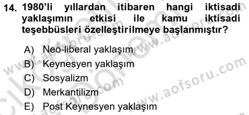 Kamu Maliyesi Dersi 2021 - 2022 Yılı (Vize) Ara Sınav Soruları 14. Soru
