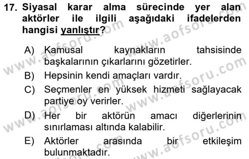 Kamu Maliyesi Dersi Ara Sınavı Deneme Sınav Soruları 17. Soru