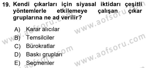 Kamu Maliyesi Dersi Ara Sınavı Deneme Sınav Soruları 19. Soru