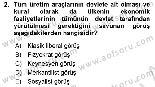 Kamu Maliyesi Dersi Ara Sınavı Deneme Sınav Soruları 2. Soru