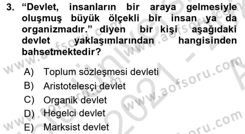 Kamu Maliyesi Dersi Ara Sınavı Deneme Sınav Soruları 3. Soru