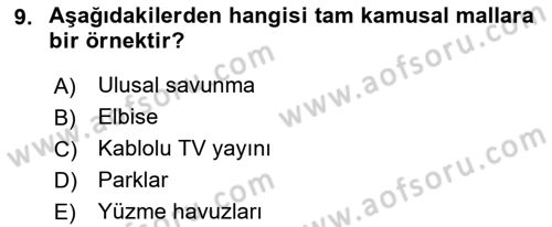 Kamu Maliyesi Dersi Ara Sınavı Deneme Sınav Soruları 9. Soru