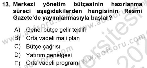 Kamu Maliyesi Dersi 2021 - 2022 Yılı (Final) Dönem Sonu Sınav Soruları 13. Soru