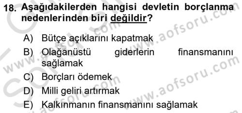 Kamu Maliyesi Dersi 2021 - 2022 Yılı (Final) Dönem Sonu Sınav Soruları 18. Soru