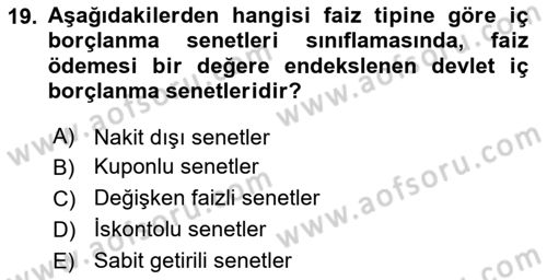 Kamu Maliyesi Dersi 2021 - 2022 Yılı (Final) Dönem Sonu Sınav Soruları 19. Soru