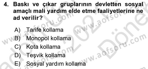 Kamu Maliyesi Dersi 2021 - 2022 Yılı (Final) Dönem Sonu Sınav Soruları 4. Soru