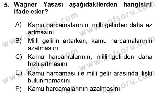 Kamu Maliyesi Dersi 2021 - 2022 Yılı (Final) Dönem Sonu Sınav Soruları 5. Soru