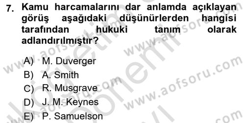 Kamu Maliyesi Dersi 2021 - 2022 Yılı (Final) Dönem Sonu Sınav Soruları 7. Soru