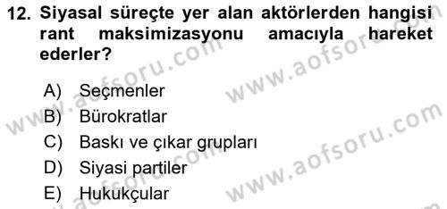 Kamu Maliyesi Dersi 2021 - 2022 Yılı Yaz Okulu Sınav Soruları 12. Soru