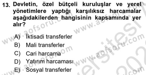 Kamu Maliyesi Dersi 2021 - 2022 Yılı Yaz Okulu Sınav Soruları 13. Soru