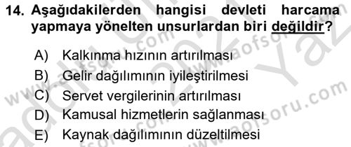 Kamu Maliyesi Dersi 2021 - 2022 Yılı Yaz Okulu Sınav Soruları 14. Soru