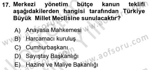 Kamu Maliyesi Dersi 2021 - 2022 Yılı Yaz Okulu Sınav Soruları 17. Soru