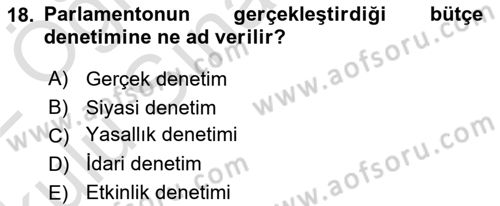 Kamu Maliyesi Dersi 2021 - 2022 Yılı Yaz Okulu Sınav Soruları 18. Soru