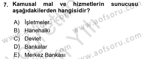 Kamu Maliyesi Dersi 2021 - 2022 Yılı Yaz Okulu Sınav Soruları 7. Soru